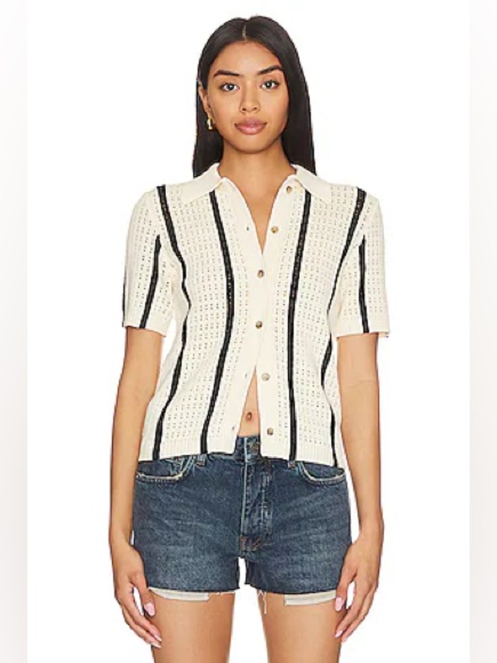 Anine Bing Alexis Sweater ivory black stripe size large